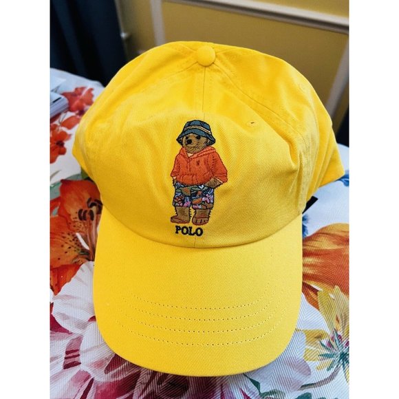 Polo Ralph Lauren Embroidered BIG Polo Bear Chino Cap Hat Yellow - New With Tags - Picture 11 of 16